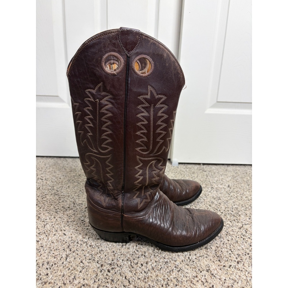 Justin Cowboy Boots Mens 9.5 D Western Stitch Pull On Leather Brown 2209